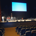 Final tests to adjust projection parameters at 7 meter x 5 meter Screen Goo High Contrast screen at Shine Auditorium, New Creation Church, Singapore