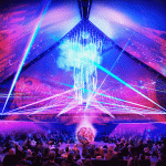 ThroughTheEchoes-Screen Goo Rear Projection coatings sprayed onto 12,344 square foot pyramid surface, under projection