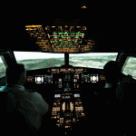 Cockpit view of flight simulator using Screen Goo High Contrast projection coating in Eastern Europe
